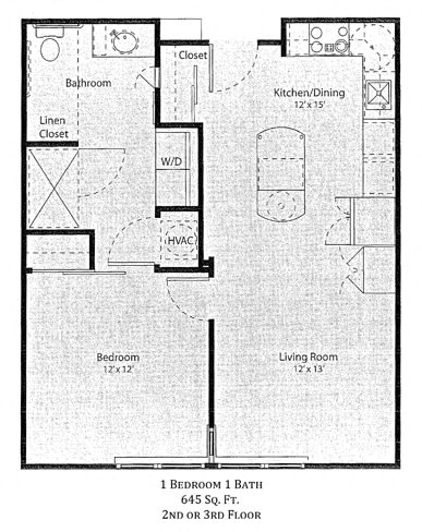 1 Bedroom 1 Bathroom 2D Floorplan, 6 North Apartments, St. Louis, MO