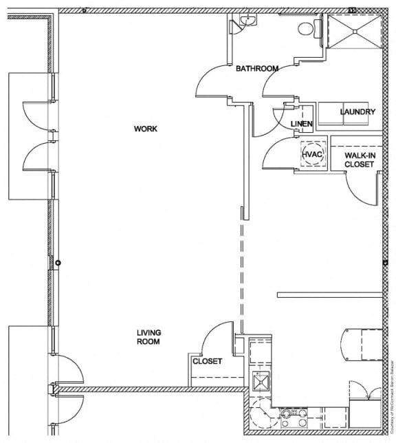 2D floorplan of a Live Work Unit, 6 North Apartments, St. Louis, MO