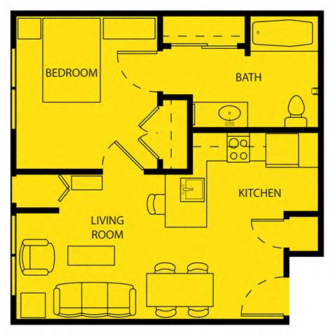 Floor Plan  1 Bedroom 1 Bath 2D Floorplan-Senior Living at Cambridge Heights Apartments, St. Louis, MO