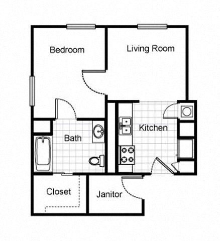 Floor Plan  1 Bedroom 1 Bath 2D Floorplan-The Railton Apartments, St. Louis, MO