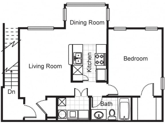 1 Bedroom 1 Bath 2D Floorplan-Villa del Sol Apartments, Kansas City, MO
