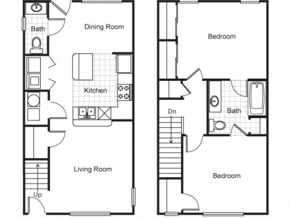 2 Bedroom 1.5 Bath Townhouse 2D Floorplan-Villa del Sol Apartments, Kansas City, MO