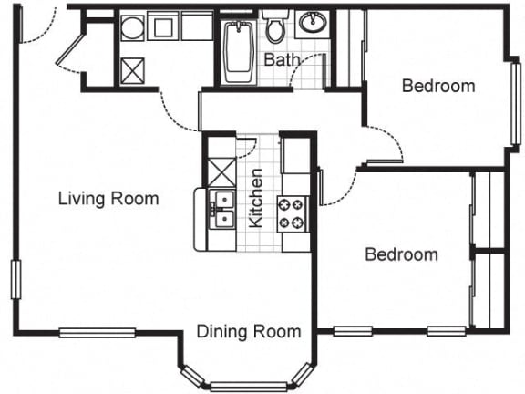 2 Bedroom 1 Bathroom 2D Floorplan-Villa del Sol Apartments, Kansas City, MO