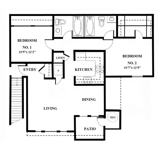 Floor Plan  2 Bedrooms, 2 Bathrooms (Downstairs)