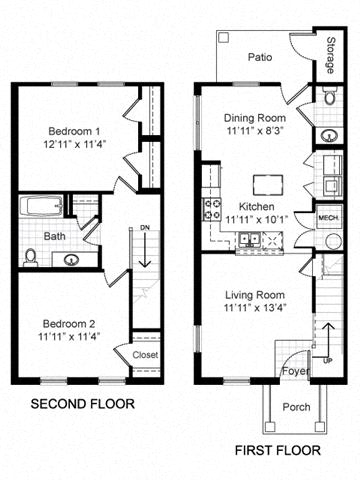 2 Bedroom 1.5 Bath Townhome 2D Floorplan-Renaissance Place at Grand Apartments, St. Louis, MO
