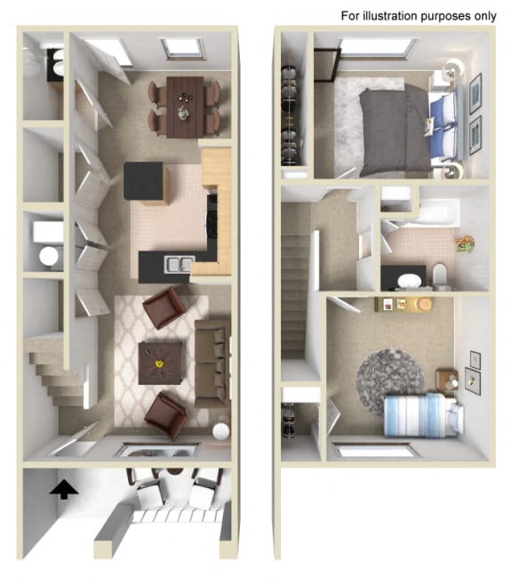2 Bedroom 1.5 Bath Townhouse 2D Floorplan-University Place Apartments, Memphis, TN 38104
