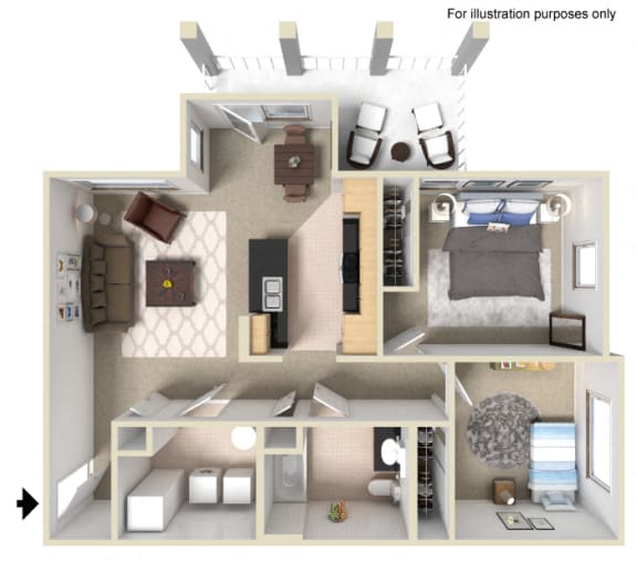 2 Bedroom 1 Bath 2D Floorplan-University Place Apartments, Memphis, TN 38104