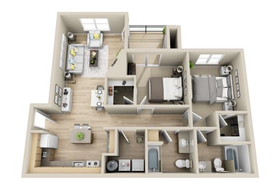  Floor Plan 2X2 978-1005 sq. ft. The Windridge