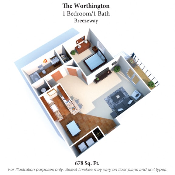 Floor Plan  The Worthington: 1 Bed, 1 Bath