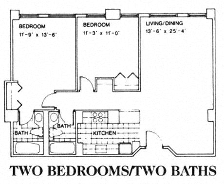 Two Bedroom Two Bathroom Floor Plan.