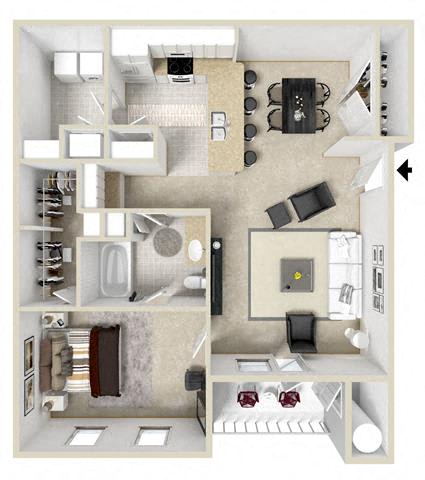 Floor Plan  One Bedroom, One Bathroom Floor Plan