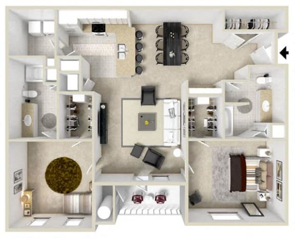 Two Bedroom, Two Bathroom Floor Plan