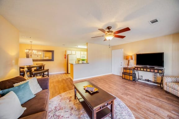 Beautiful Living Room Space at The Pointe Apartment Homes, Gautier, Mississippi