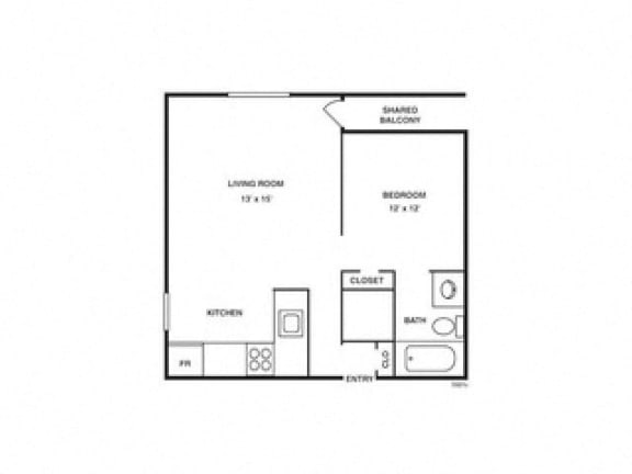 1 Bed 1 Bath The Pine Floor Plan at Coach House, Chelmsford, MA, 01824