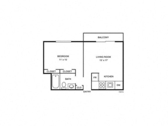 1 Bed 1 Bath The Willow Floor Plan at Coach House, Chelmsford, MA