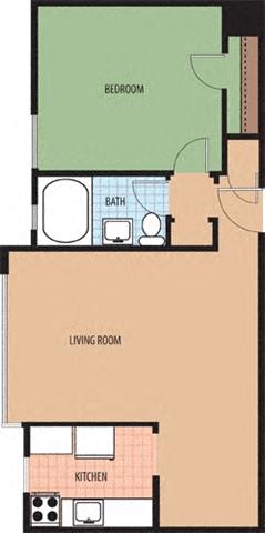 1 Bedroom 1 Bath Floor Plan at Richman Towers, Washington, DC