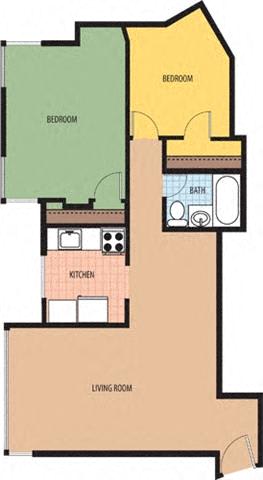 2 Bedrooms and 1 Bathroom Floor Plans at Richman Towers, Washington, 20009