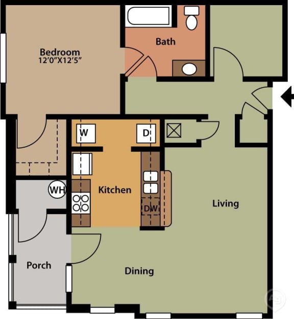 One Bedroom Floor Plan at The Summit of Shreveport Apartment Homes, Louisiana, 70115