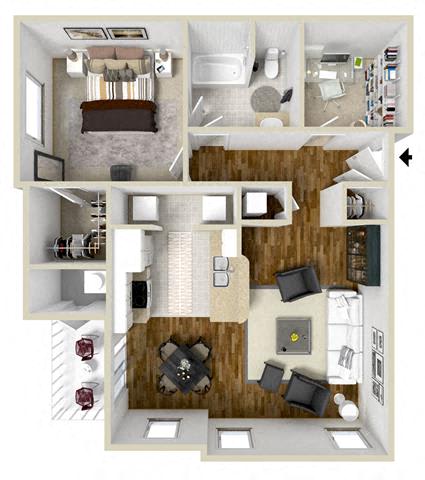 One Bedroom, One Bathroom Floor Plan