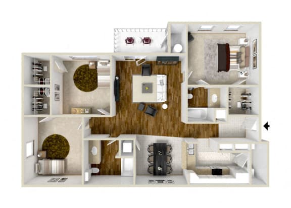 Three Bedroom, Two Bathroom, Floor Plan
