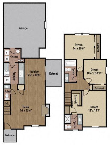 Floor Plan  3 Bed 2.5 Bath Floor Plan at The Bradford at Easton Apartments, Columbus, 43230