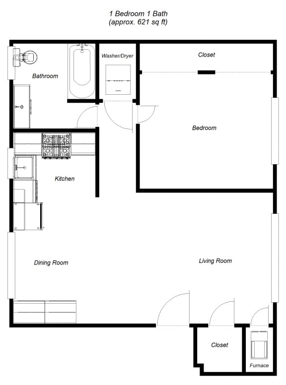 Floor Plan  1 Bedroom floor plan for College Green Apartments