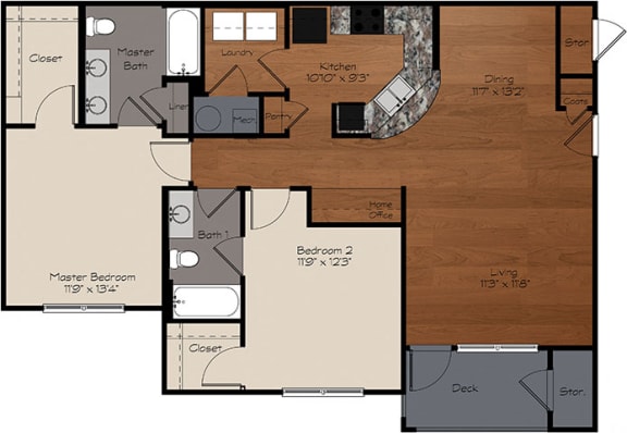 B1 Floor Plan at Enclave at Bailes Ridge Apartment Homes, South Carolina, 29707