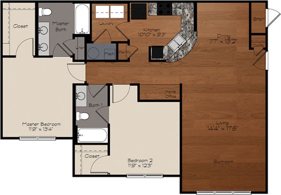 B1-s Floor Plan at Enclave at Bailes Ridge Apartment Homes, Indian Land, SC, 29707