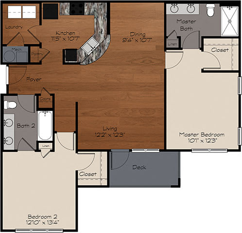 B2 Floor Plan at Enclave at Bailes Ridge Apartment Homes, Indian Land, SC