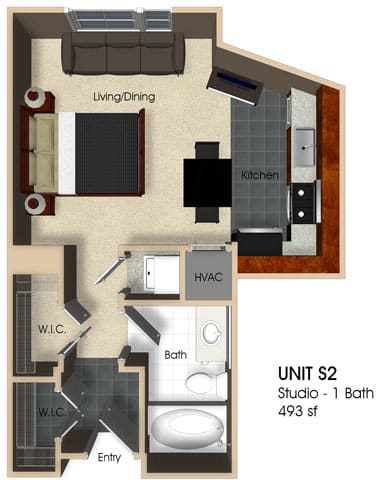 (S2)  Studio  - 1 Bathroom Floor plan at Aurora, Maryland