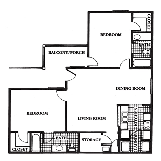 2x2 Floor Plan at Sabal Point Apartments in Pineville, NC