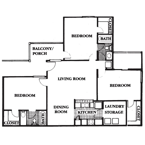 3x2 Floor Plan at Sabal Point Apartments in Pineville, NC