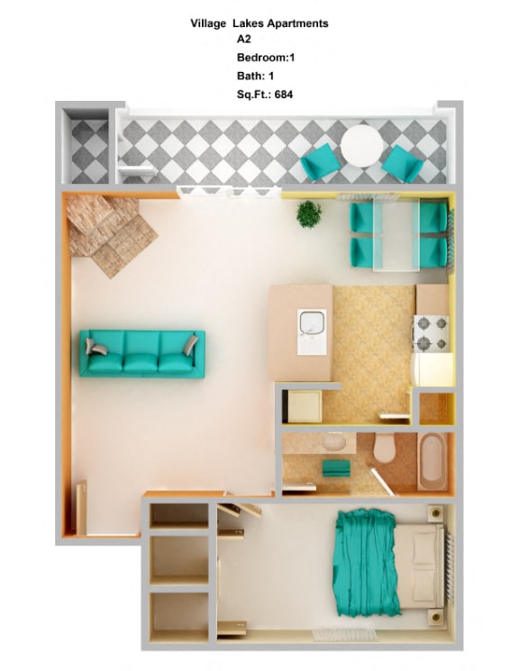 Floor Plan 1 Bedroom A2