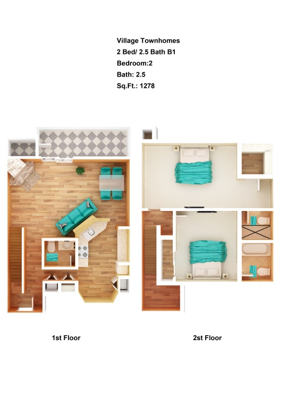 Floor Plan 2 Bed/ 2.5 Bath B1
