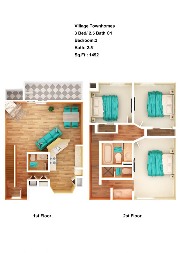 Floor Plan 3 Bed/ 2.5 Bath C1