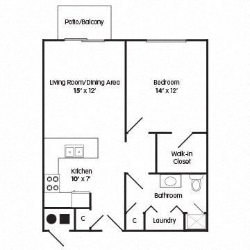  Floor Plan 1 Bedroom Apartment Modified for Mobility Impaired