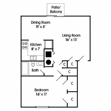 Floor Plan 1 Bedroom Apartment &#x2013; Hope
