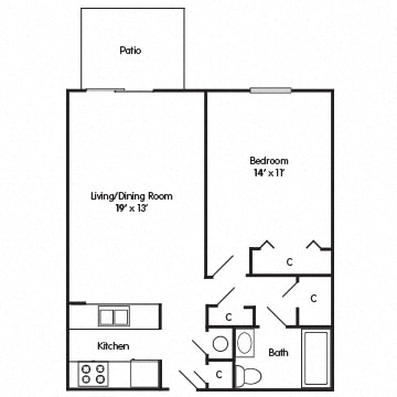  Floor Plan One Bedroom Apartment II