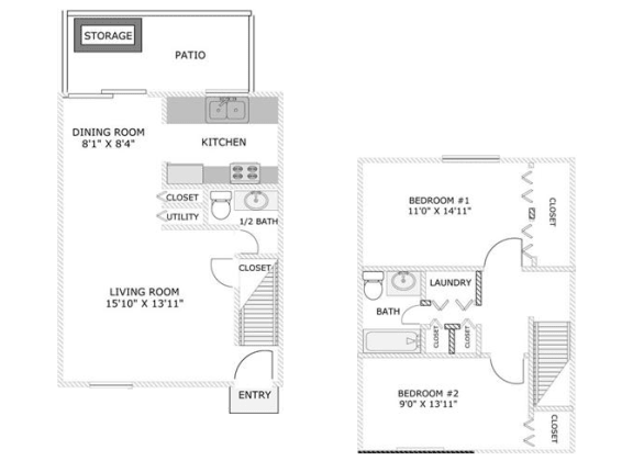  Floor Plan Two Bedroom Townhome