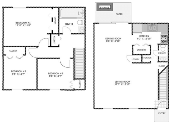 Floor Plan Three Bedroom Townhome
