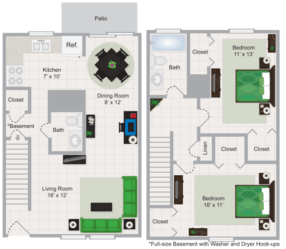  Floor Plan Two Bedroom Townhome
