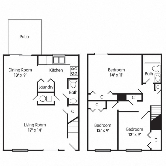  Floor Plan Three Bedroom Townhome