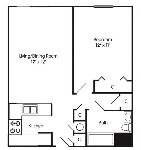  Floor Plan One Bedroom Apartment Modified for Wheelchair Access