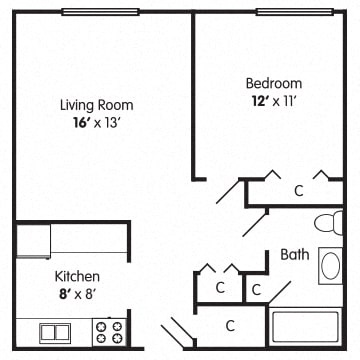  Floor Plan One Bedroom Apartment