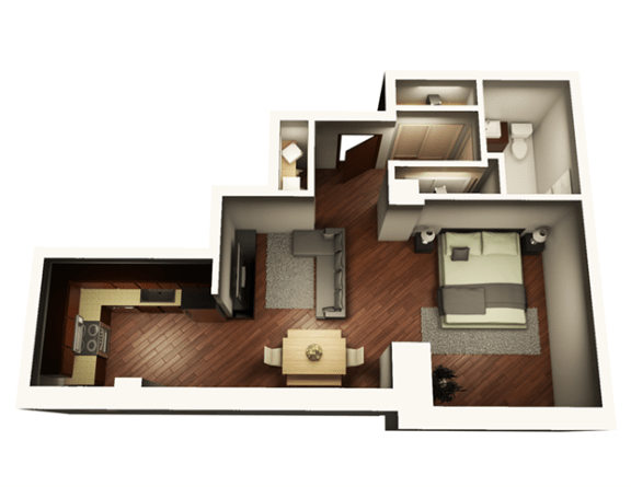 1 Bed 1 Bath 646 sqft Floor Plan 1 Bed 1 Bath 646 sqft Floor Plan at Somerset Place Apartments, Illinois, 60640