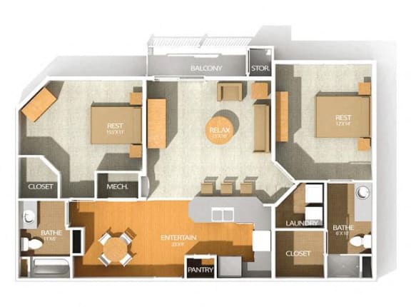 2 Bed 2 Bath Floor Plan at Kenyon Square Apartments in Westerville, Columbus, OH