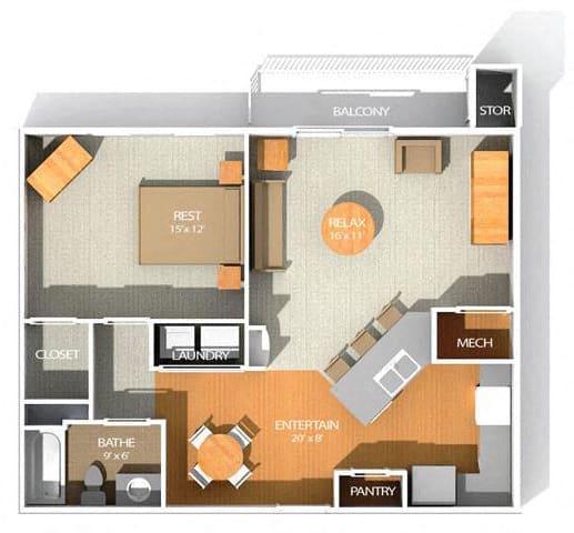 1 Bed 1 Bath Floor Plan at Kenyon Square Apartments in Westerville, Columbus, OH