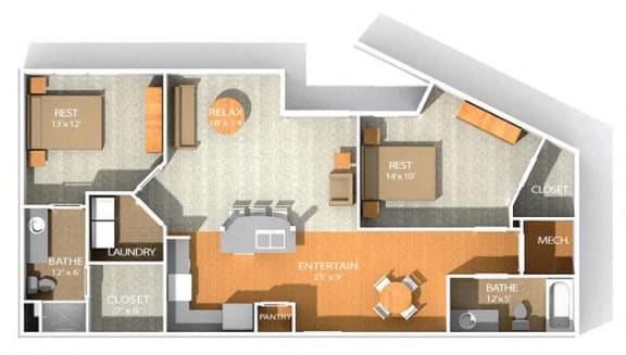 Floor Plan  2 bedroom 2 bath Floor Plan at Kenyon Square Apartments in Westerville, Columbus, OH