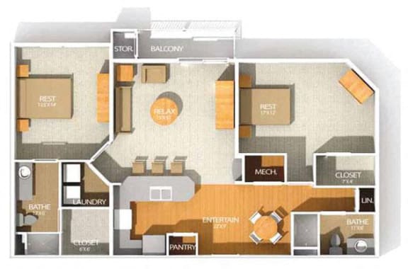 Floor Plan  Two Bed Two Bath Floor Plan at Kenyon Square Apartments in Westerville, Columbus, OH