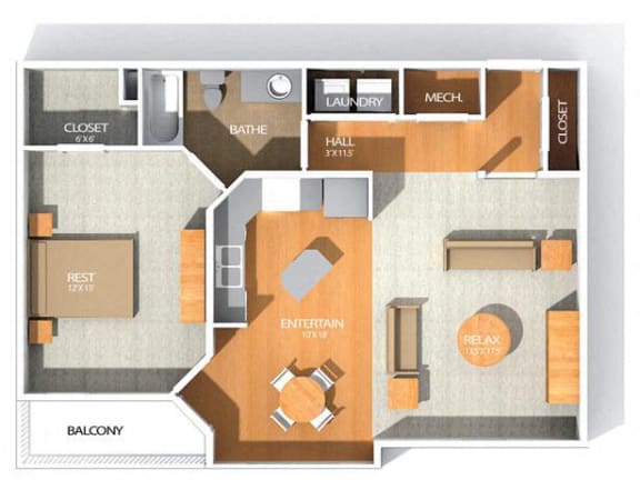 SUITE R1 Bedroom 1 Bathroom Floor Plan at Kenyon Square Apartments in Westerville, Columbus, OH